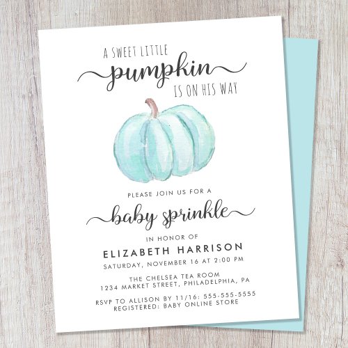 Baby Sprinkle Pumpkin Blue Watercolor Invitation