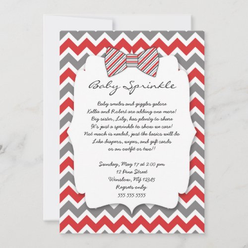 Baby Sprinkle red gray Bow tie baby shower Invitation