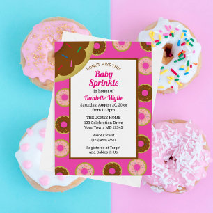 Baby Sprinkle Retro Sprinkled Donuts Hot Pink Invitation