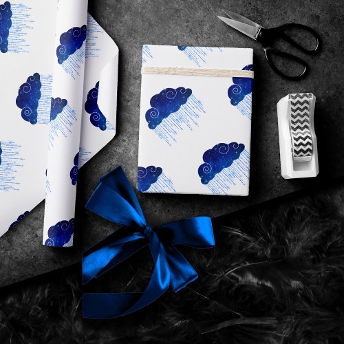 Baby Sprinkle Royal Blue  Bold Moody Rain Shower Wrapping Paper