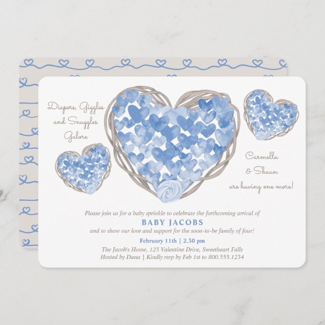 Baby Sprinkle Rustic Love Hearts Boy Baby Shower Invitation (Front/Back)