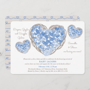 Baby Sprinkle Rustic Love Hearts Boy Baby Shower Invitation