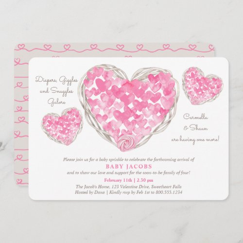 Baby Sprinkle Rustic Love Hearts Girl Baby Shower Invitation