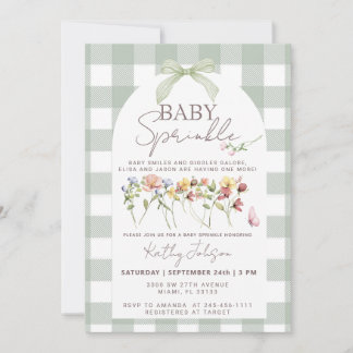 Baby Sprinkle Sage Green Gingham Invitation