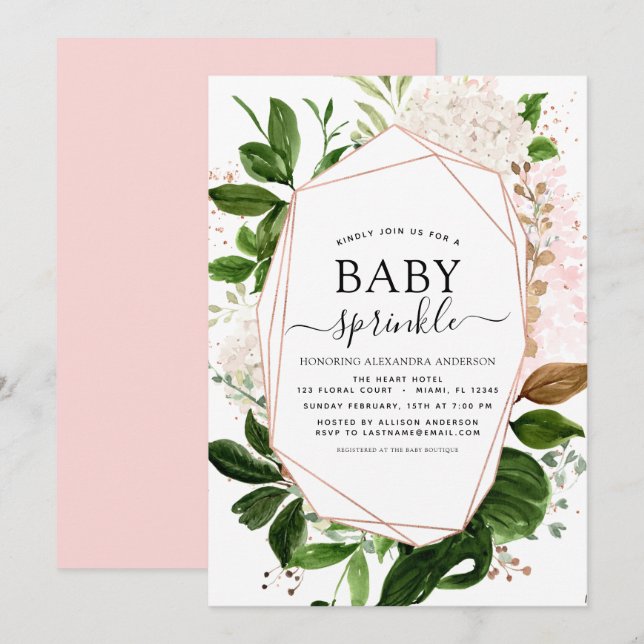 Baby Sprinkle Shower Greenery Botanical Geometric Invitation (Front/Back)