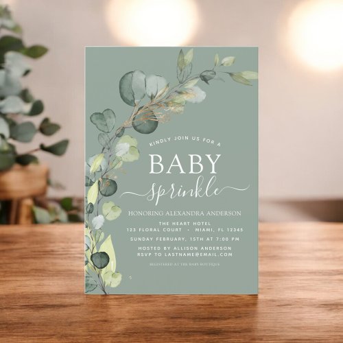 Baby Sprinkle Shower Greenery Eucalyptus Green Inv Invitation