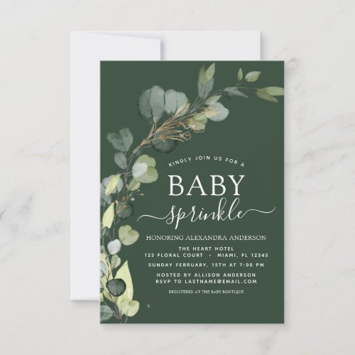 Baby Sprinkle Shower Greenery Eucalyptus Green Invitation