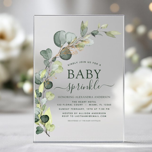 Baby Sprinkle Shower Greenery Eucalyptus Succulent Acrylic Invitations (Creator Uploaded)