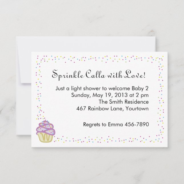 Baby Sprinkle Shower Invite with Purple Cupcake (Front)