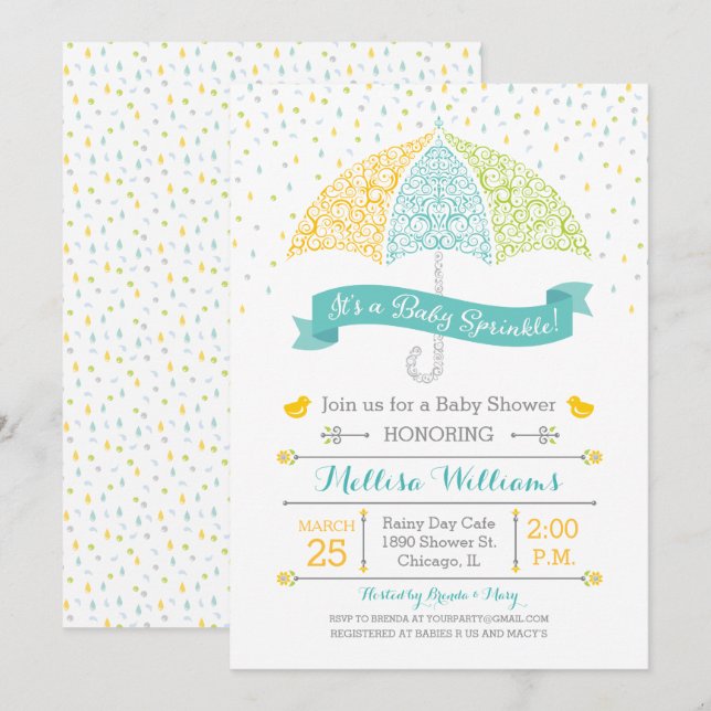 Baby Sprinkle Shower Lacy Umbrella Invitation (Front/Back)