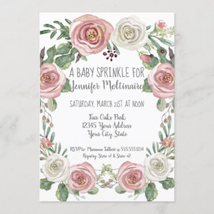 Baby Sprinkle Shower Pastel Pink White Rose Floral Invitation