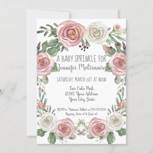 Baby Sprinkle Shower Pastel Pink White Rose Floral Invitation