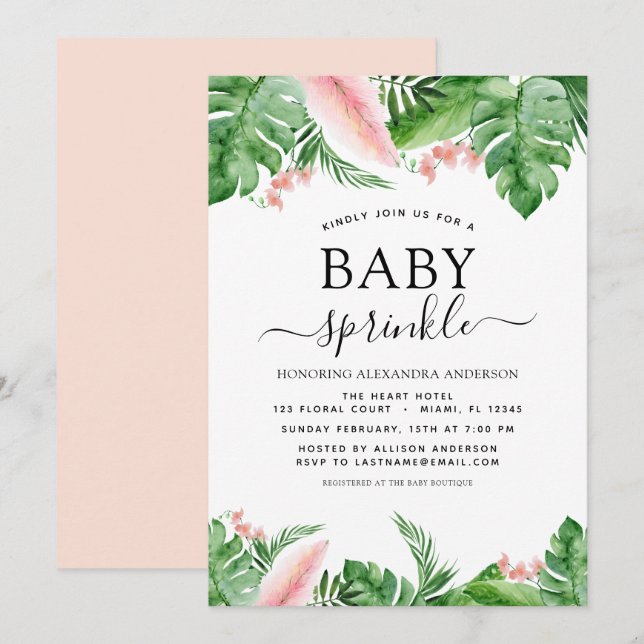 Baby Sprinkle Shower Tropical Palm Floral Invitation (Front/Back)