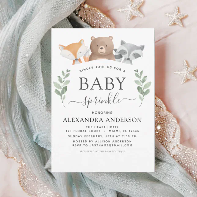 Baby Sprinkle Shower Woodland Eucalyptus Greenery Invitation | Zazzle