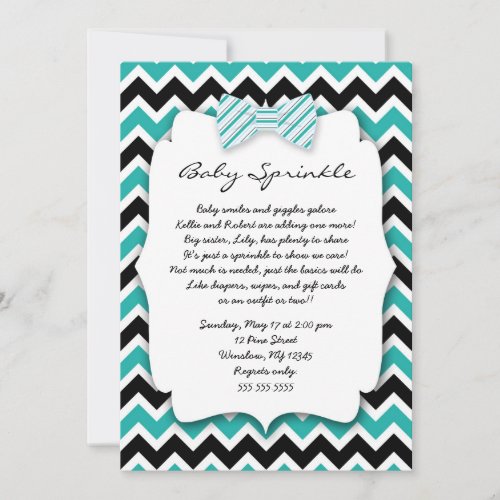 Baby Sprinkle Teal Green Black Bowtie baby shower Invitation