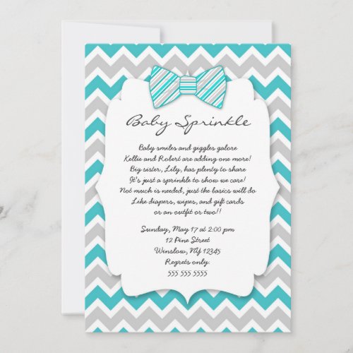 Baby Sprinkle Turquoise gray Bow tie baby shower Invitation