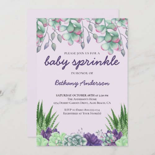 Baby Sprinkle Watercolor Succulent Plants Invitation