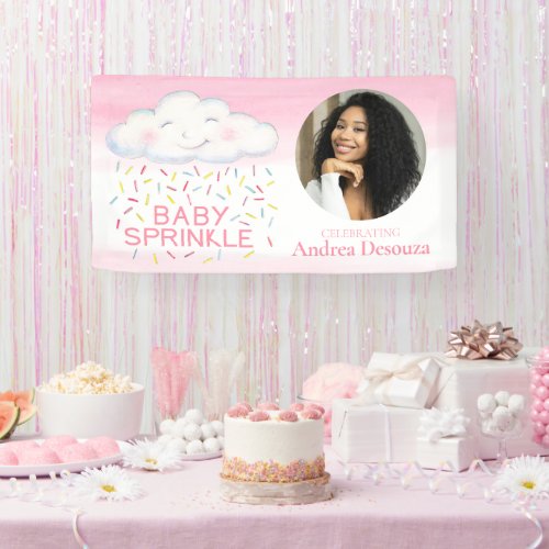 Baby Sprinkle whimsy cloud photo pink baby shower Banner