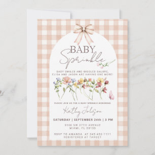 Baby Sprinkle Wildflower Neutral Gingham Invitation