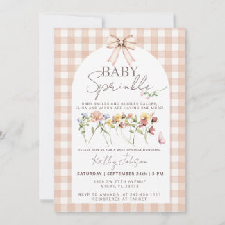 Baby Sprinkle Wildflower Neutral Gingham Invitation