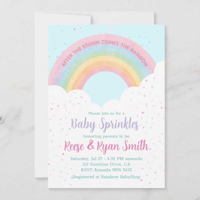 Baby Sprinkles Pastel Rainbow Baby Shower Invitation (Front)
