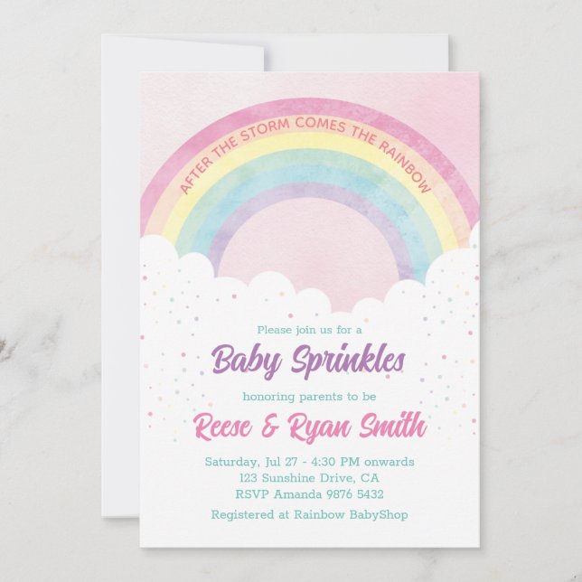 Baby Sprinkles Pastel Rainbow Baby Shower Invitation (Front)