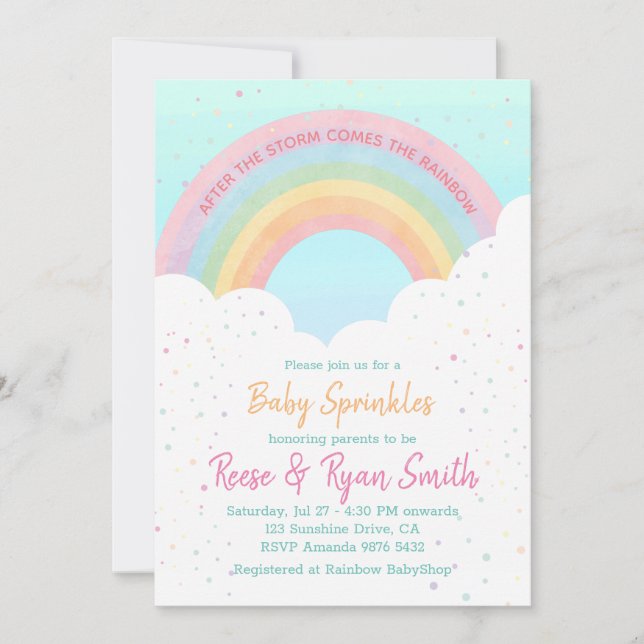 Baby Sprinkles Pastel Rainbow Baby Shower Invitation (Front)