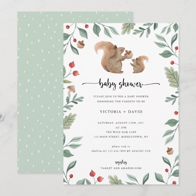 Baby Squirrel and Mom Baby Shower Invitation (Front/Back)