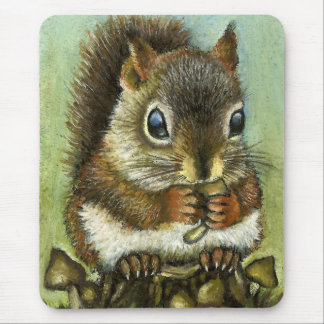 Baby squirrel and mushrooms mouse pad