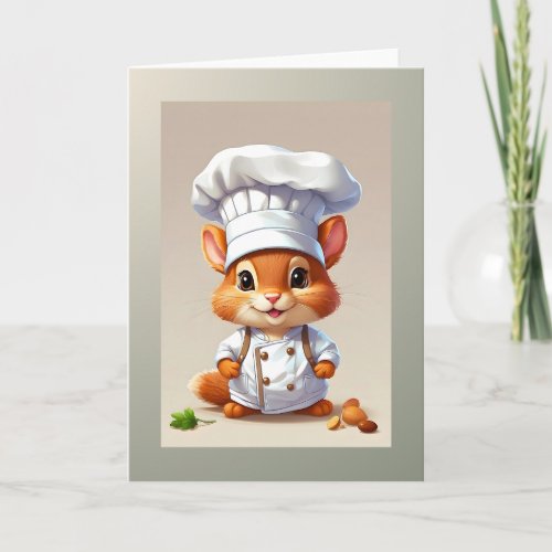 Baby Squirrel Chef Illustration Blank Greeting  Card