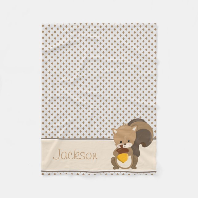 Baby Squirrel & Diamonds| Personalized Fleece Blanket (Front)