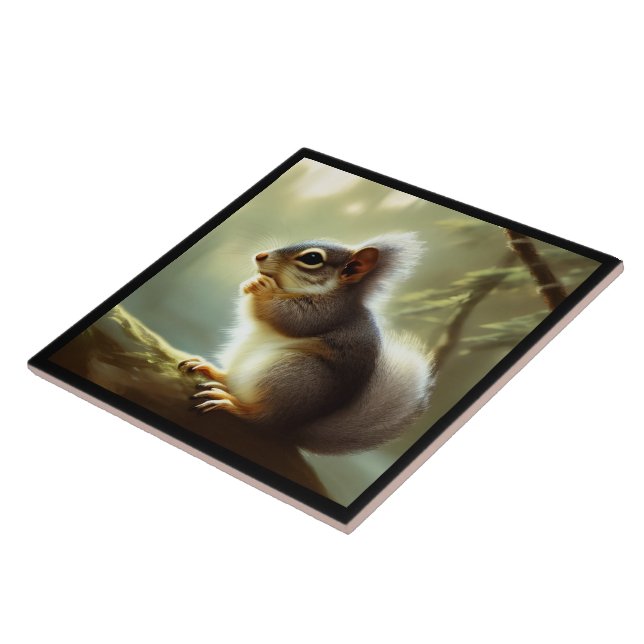 Baby Squirrel Wildlife Portrait   Ceramic Tile (Side)