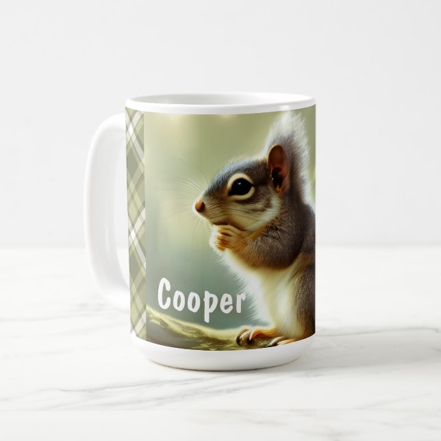 Baby Squirrel Wildlife Portrait Personalized Coffee Mug (Front Left)