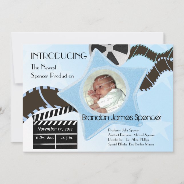 Baby Star is Born Blue Announcement (Front)