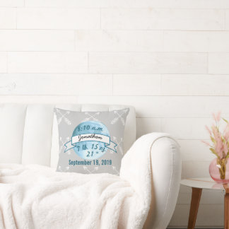 Baby Stat Banner Over Moon Arrow Pattern Throw Pillow