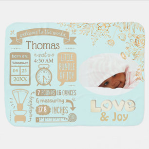 Baby Stats Birth Announcement Custom Colors Blanket