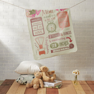 Baby Stats Birth Announcement Pink Balloons Blanket