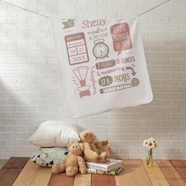 Baby Stats Birth Announcement Pretty Pinks Blanket (In Situ)