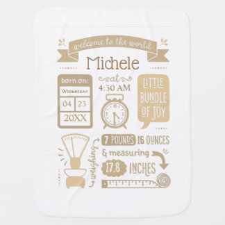 Baby Stats Birth Announcement Tan and white Baby Blanket