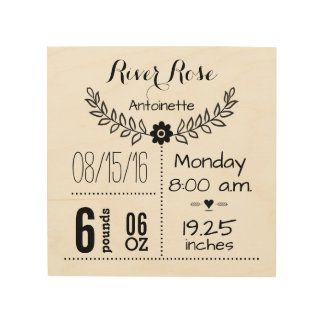 Baby Stats Birth Record on Wood Canvas