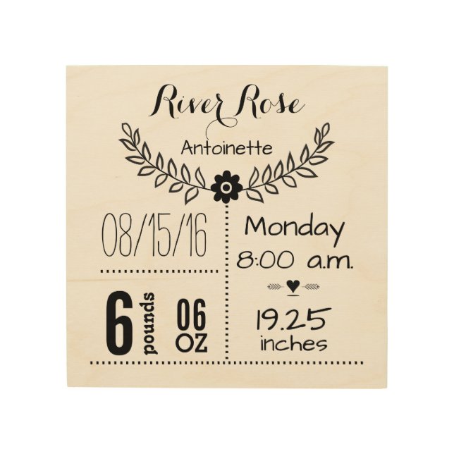 Baby Stats Birth Record on Wood Canvas (Front)