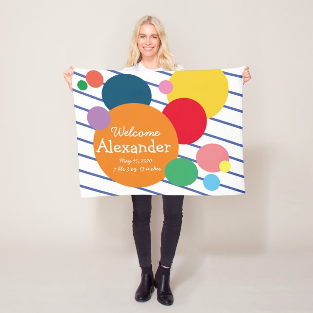 Baby Stats Colorful Geometric Shapes Fleece Blanket (In Situ)