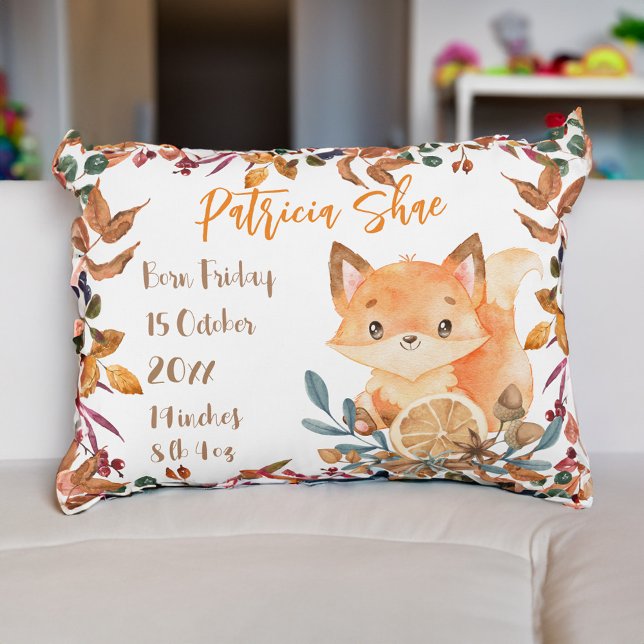 Baby stats cute baby fox fall theme personalised  accent pillow (Baby keepsake gifts Autumn baby cute baby fox fall theme personalized pillow baby stats pillow)