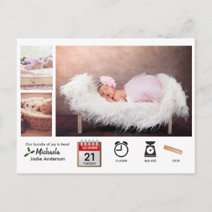 BABY STATS ICONS and PHOTO XMAS Birth Announcement Postcard
