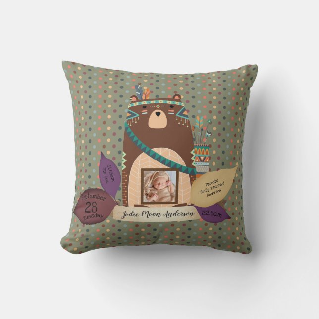 Baby Stats Milestones Pillow - Woodland Animals (Front)
