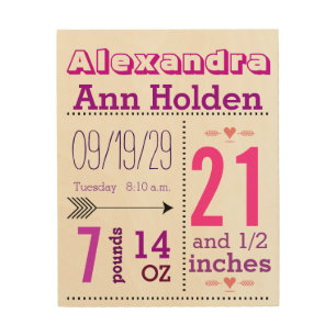 Baby Stats on Wood Canvas