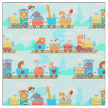 Baby Steam Engine Animals Train on Blue Fabric