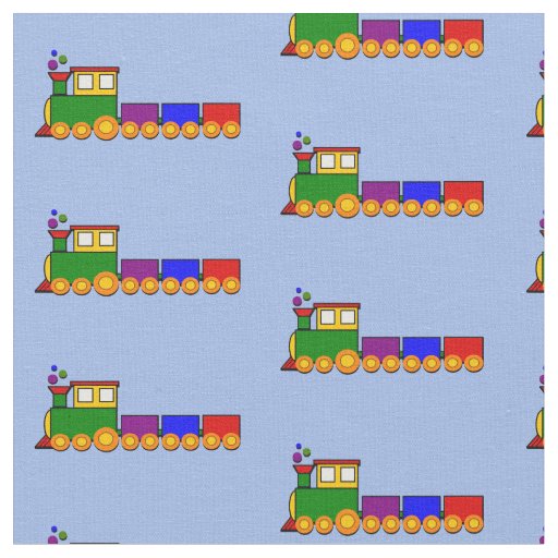 Baby Steam Engine Freight Train on Blue Fabric