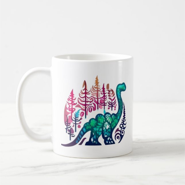 Baby Stegosaurus Dinosaur Colorful Forest  Coffee Mug (Left)