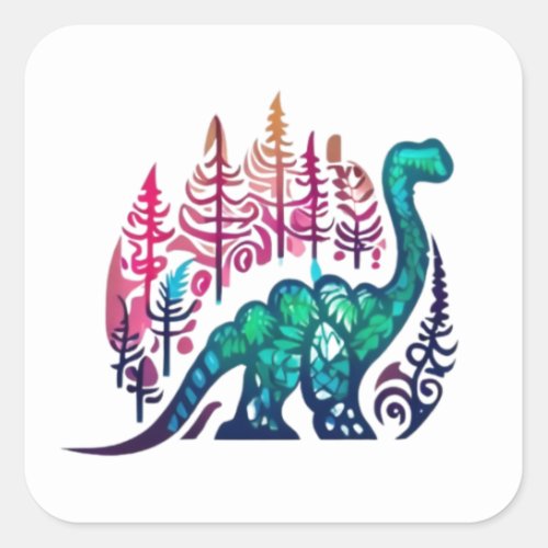 Baby Stegosaurus Dinosaur Colorful Forest  Square Sticker